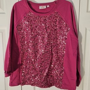 Sz Large Quacker Factory pink sequin top shirt nwot